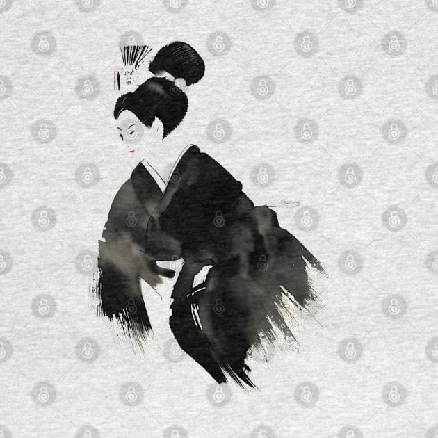 Ink Brush Painting of a Geisha by Ravenglow